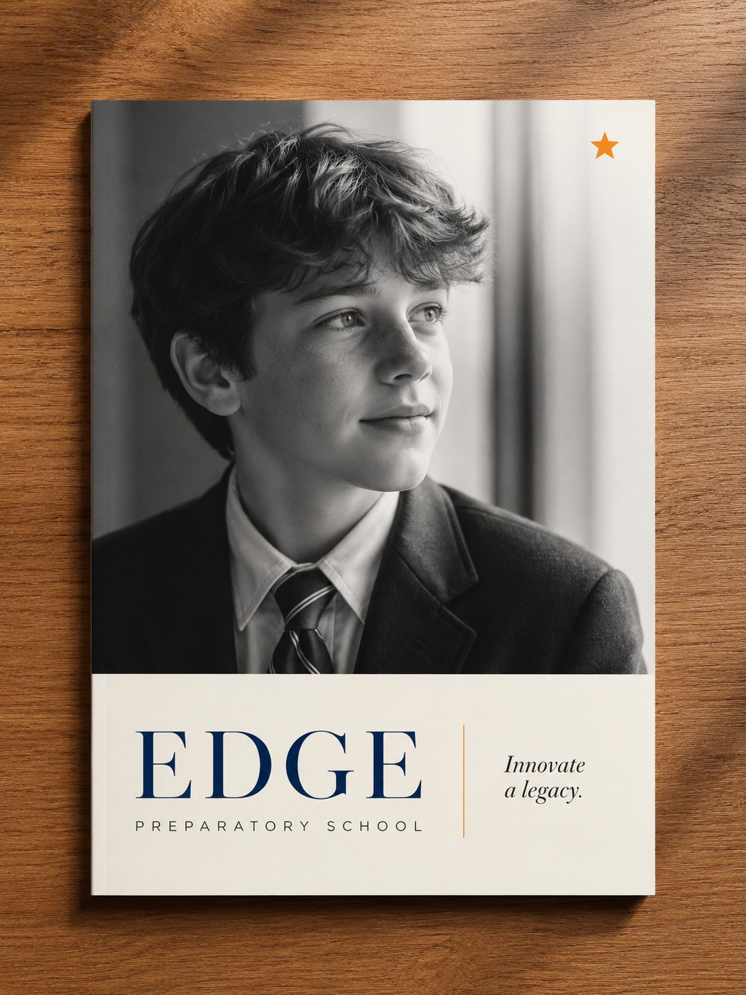 Edge Preparatory brochure cover with student portrait