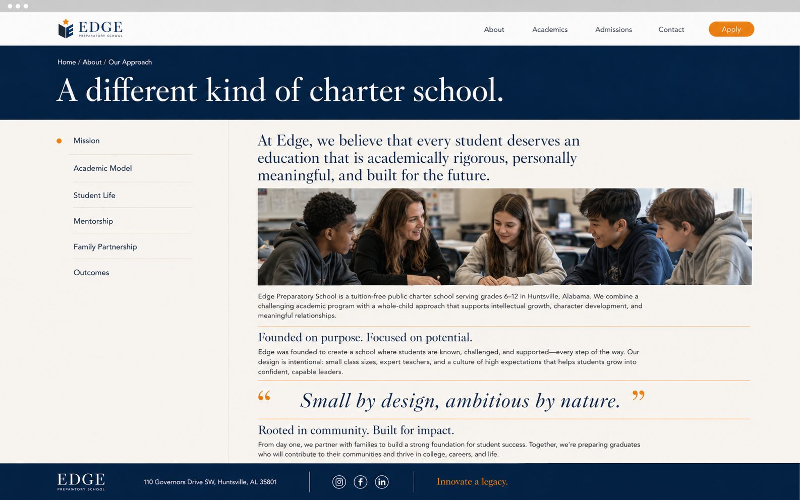 Edge Preparatory website, a different kind of charter school