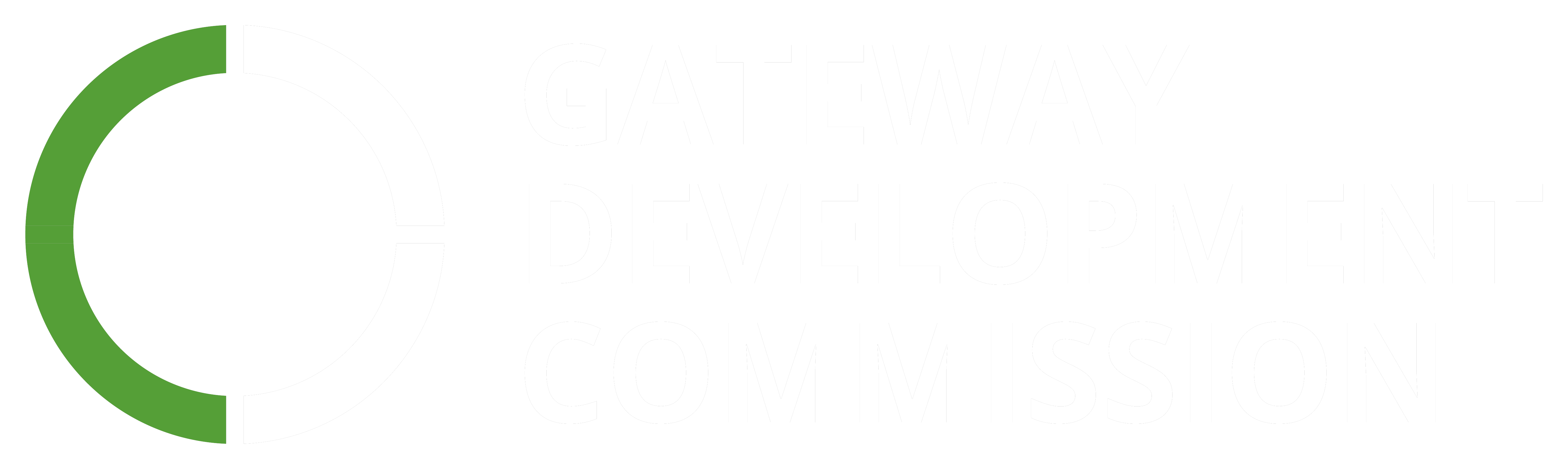 Gateway Development Commission logo, white on a dark ground