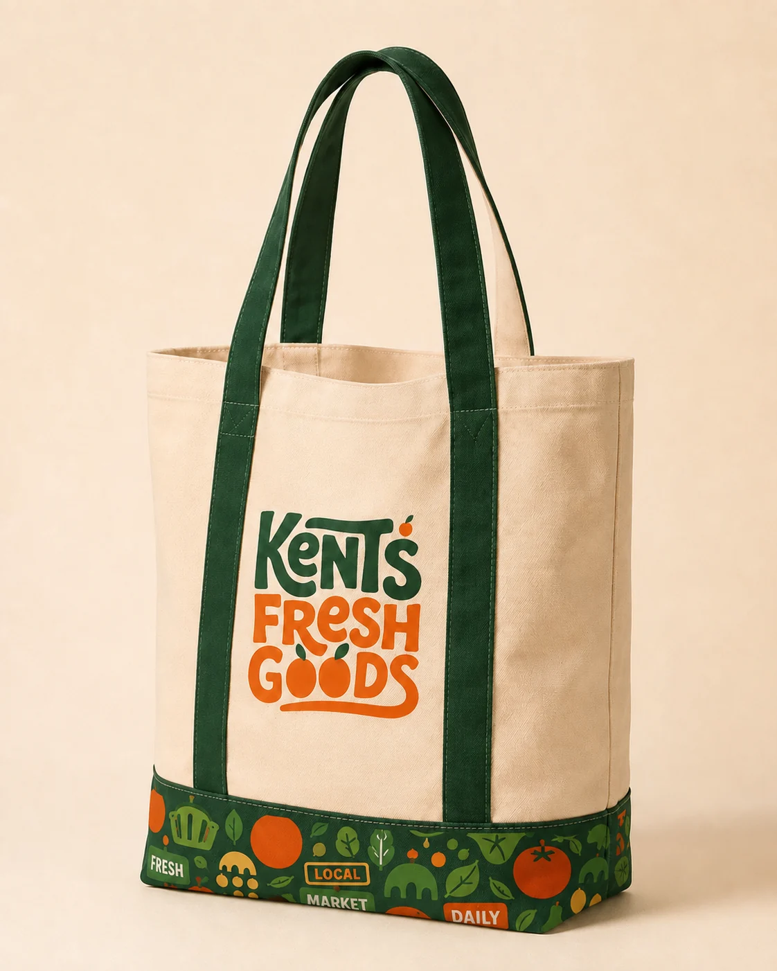Kent's Fresh Goods reusable canvas tote with the hand-lettered logo