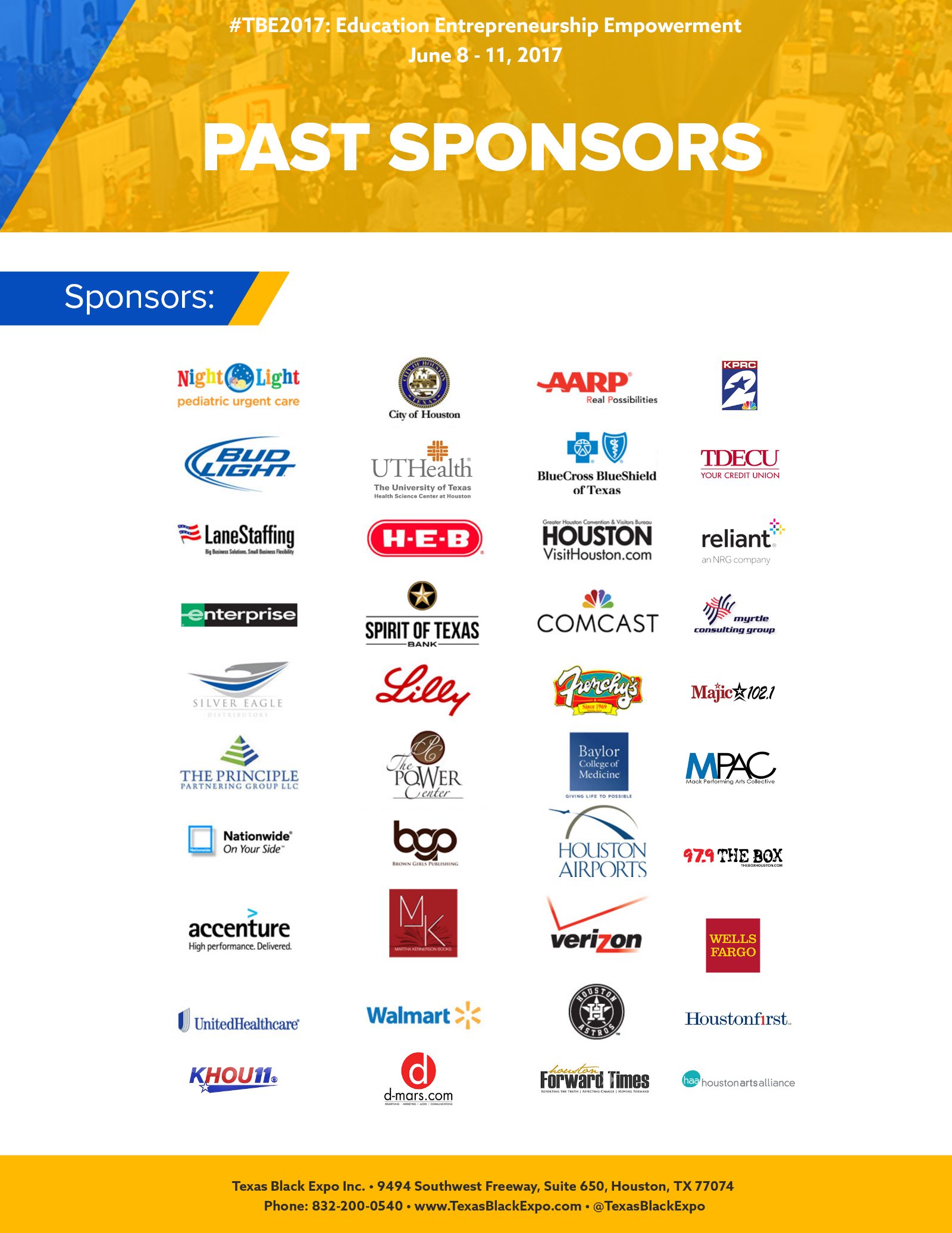 TBE sponsorship package, past sponsors page