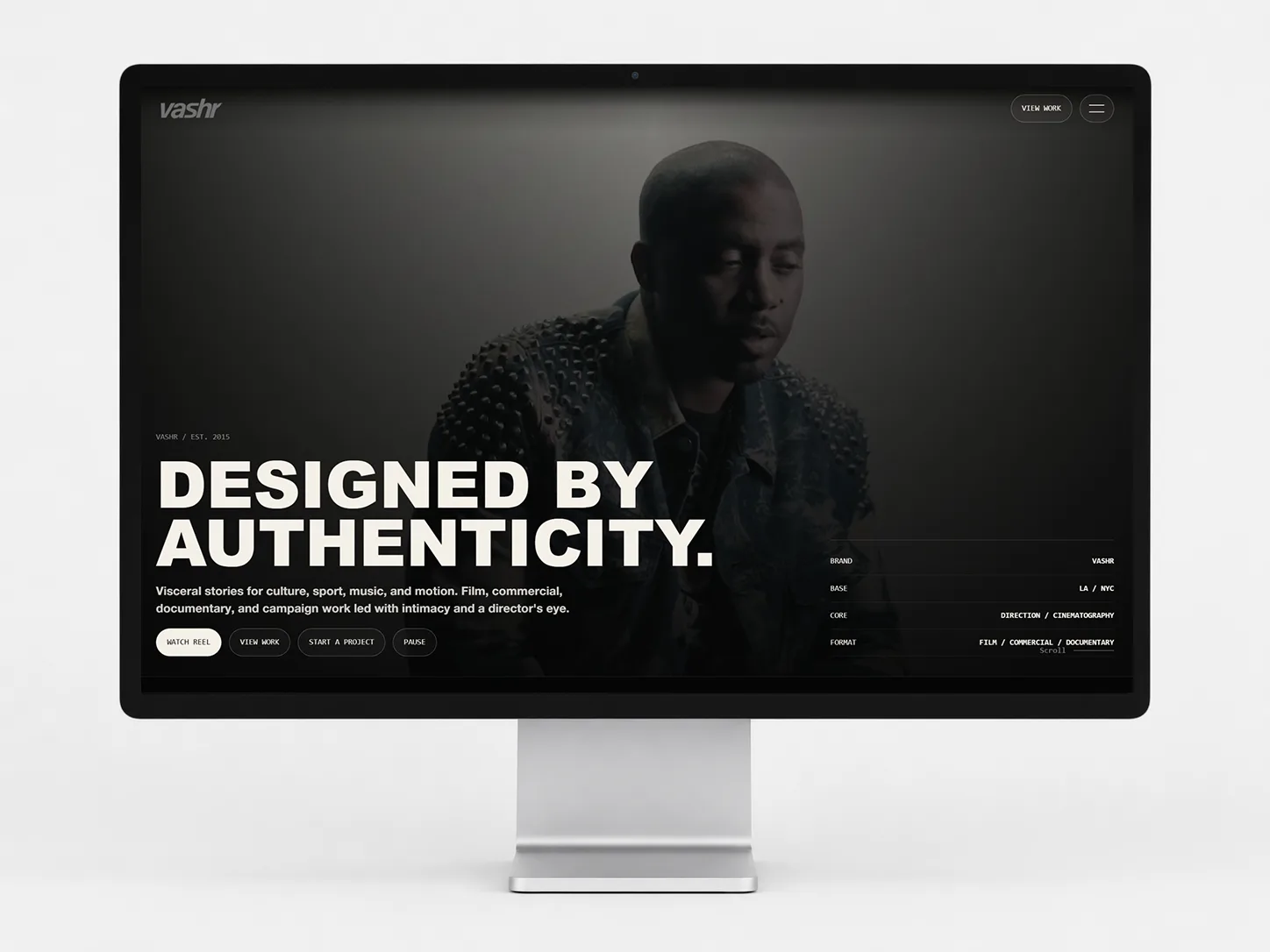 Vashr homepage redesign shown on a desktop monitor, “Designed by authenticity”